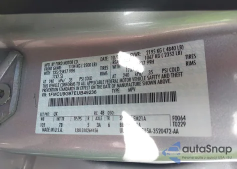 2014 Ford Escape Se z USA, uszkodzony, nr VIN 1FMCU9G97EUB49236